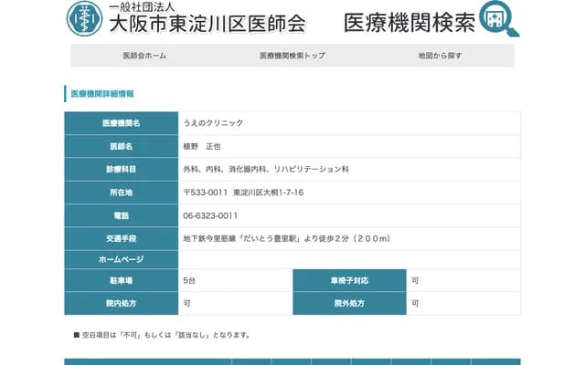 Ueno Clinic - 1-7-16 Ogiri, Higashiyodogawa-ku, Osaka, Osaka