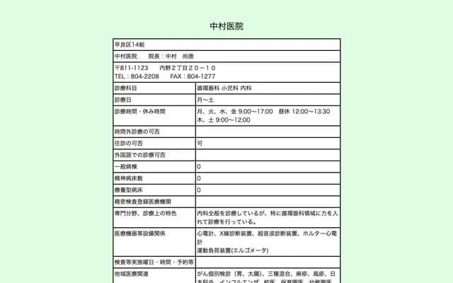 Nakamura Clinic - 2-20-10 Uchino, Sawara-ku, Fukuoka, Fukuoka